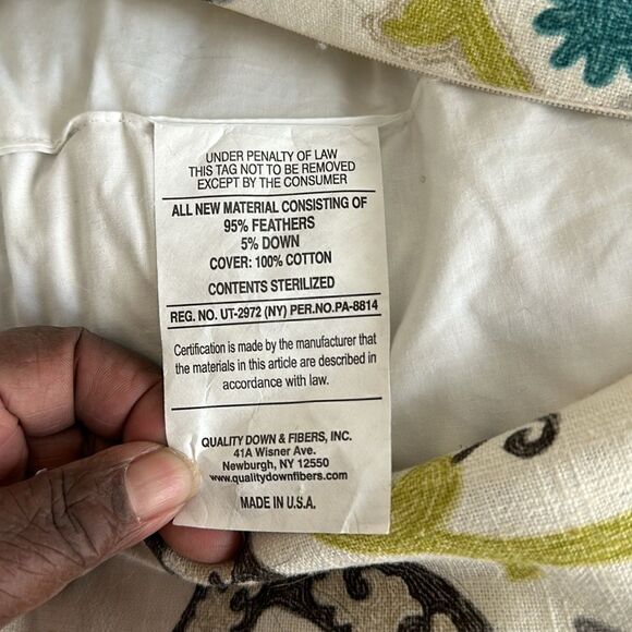 Frontgate Blue Feather, Floral Accent Throw Pillows (2) 16”x26 - Picture 6 of 6